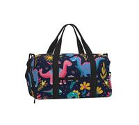 Mexpekil Borsone da palestra con scomparto per scarpe, impermeabile, grande borsa da viaggio per il fine settimana durante la notte, Dinosauri Cartoon Floreale, One Size, Classico