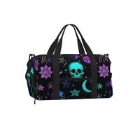 Mexpekil Borsone da palestra con scomparto per scarpe, impermeabile, grande borsa da viaggio per il fine settimana durante la notte, Teschio Neon Fiore Luna, One Size, Classico