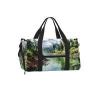 Mexpekil Borsone da palestra con scomparto per scarpe, impermeabile, grande borsa da viaggio per il fine settimana durante la notte, Fiume Foresta Montagna, One Size, Classico