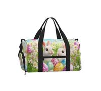 Mexpekil Borsone da palestra con scomparto per scarpe, impermeabile, grande borsa da viaggio per il fine settimana durante la notte, Coniglio Bianco Floreale Egg Grass, One Size, Classico