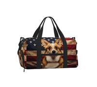 Mexpekil Borsone da palestra con scomparto per scarpe, impermeabile, grande borsa da viaggio per il fine settimana durante la notte, Bandiera americana Corgi, One Size, Classico