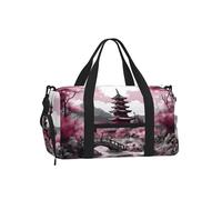 Mexpekil Borsone da palestra con scomparto per scarpe, impermeabile, grande borsa da viaggio per il fine settimana durante la notte, Paesaggio Giapponese Rosa, One Size, Classico