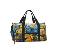 Mexpekil Borsone da palestra con scomparto per scarpe, impermeabile, grande borsa da viaggio per il fine settimana durante la notte, Farfalla Blu Fiore Giallo, One Size, Classico
