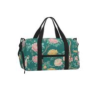 Mexpekil Borsone da palestra con scomparto per scarpe, impermeabile, grande borsa da viaggio per il fine settimana durante la notte, Ramo floreale turchese, One Size, Classico