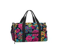 Mexpekil Borsone da palestra con scomparto per scarpe, impermeabile, grande borsa da viaggio per il fine settimana durante la notte, Sorriso Teschi Rose Rosse, One Size, Classico