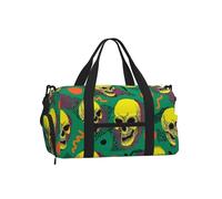 Mexpekil Borsone da palestra con scomparto per scarpe, impermeabile, grande borsa da viaggio per il fine settimana durante la notte, Teschio Verde Neon, One Size, Classico