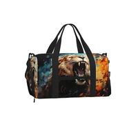 Mexpekil Borsone da palestra con scomparto per scarpe, impermeabile, grande borsa da viaggio per il fine settimana durante la notte, Leone arrabbiato, One Size, Classico