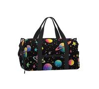 Mexpekil Borsone da palestra con scomparto per scarpe, impermeabile, grande borsa da viaggio per il fine settimana durante la notte, Pianeti Lune Stella Neon, One Size, Classico
