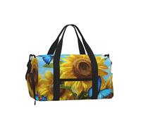 Mexpekil Borsone da palestra con scomparto per scarpe, impermeabile, grande borsa da viaggio per il fine settimana durante la notte, Girasoli Farfalle Blu, One Size, Classico