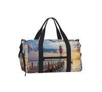 Mexpekil Borsone da palestra con scomparto per scarpe, impermeabile, grande borsa da viaggio per il fine settimana durante la notte, Mare Faro, One Size, Classico