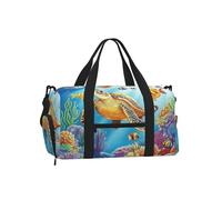 Mexpekil Borsone da palestra con scomparto per scarpe, impermeabile, grande borsa da viaggio per il fine settimana durante la notte, Animale Tartaruga Marina Cartoon, One Size, Classico