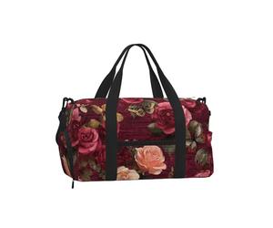 Mexpekil Borsone da palestra con scomparto per scarpe, impermeabile, grande borsa da viaggio per il fine settimana durante la notte, Lettera Vintage Rosa Rossa, One Size, Classico