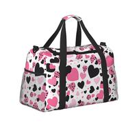 Mexpekil Borsone da viaggio a mano con cuori rosa e neri, impermeabile, per sport, palestra, danza, grande, weekender, per la notte, pieghevole, da viaggio, per donne e uomini, Cuori rosa e neri,