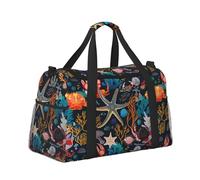 Mexpekil Borsone da viaggio a mano con stella marina, granchio, corallo, borsa da viaggio, impermeabile, per sport, palestra, danza, grande, weekender, per la notte, borsa da viaggio pieghevole per