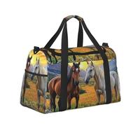 Mexpekil Borsone da viaggio con cavalli al tramonto e montagne, borsa a mano impermeabile per sport, palestra, danza, grande, weekender, per la notte, borsa da viaggio pieghevole per donne e uomini,