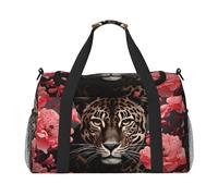 Mexpekil Borsone da viaggio con fiori rosa fresco leopardato borse tote per donne uomini sport palestra borsone leggero weekender borsa da notte con tracolla, Multi, Taglia unica, Borsone da viaggio