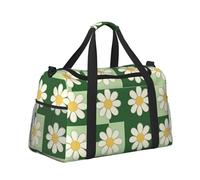 Mexpekil Borsone da viaggio con fiori verdi a scacchi, borsa a mano impermeabile per sport, palestra, danza, grande, weekender, per la notte, pieghevole, da viaggio, per donne e uomini, Fiori verdi a