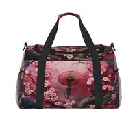 Mexpekil Borsone da viaggio con ombrello giapponese, fiore di ciliegio in fiore, borse da viaggio per donne e uomini, borsa sportiva da palestra, leggera, borsa da weekender, borsa da notte con
