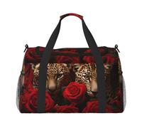 Mexpekil Borsone da viaggio con rosa rossa, leopardo, borse da viaggio per donne e uomini, sport, palestra, borsone leggero, per weekend, con tracolla, Multi, Taglia unica, Borsone da viaggio