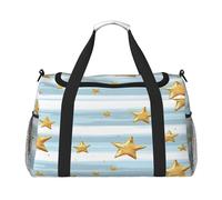 Mexpekil Borsone da viaggio con stelle dorate e strisce azzurre con motivo a righe, borsone da uomo e donna, per sport, fine settimana, notte, palestra, borsone da portare, Multicolore, 19.7x10.2x13