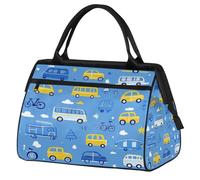 Mexpekil Borsone da viaggio impermeabile borsa da palestra Carry On Weekend Borse per la notte Grande bagaglio a mano borse per donne uomini bambini, Cartoon Cars Autobus