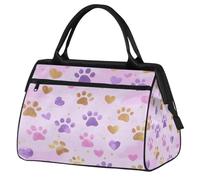 Mexpekil Borsone da viaggio impermeabile borsa da palestra Carry On Weekend Borse per la notte Grande bagaglio a mano borse per donne uomini bambini, Zampa Rosa Viola