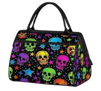 Mexpekil Borsone da viaggio impermeabile borsa da palestra Carry On Weekend Borse per la notte Grande bagaglio a mano borse per donne uomini bambini, Cartone animato Teschi Stella
