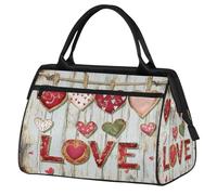 Mexpekil Borsone da viaggio impermeabile borsa da palestra Carry On Weekend Borse per la notte Grande bagaglio a mano borse per donne uomini bambini, Cuori in legno Love