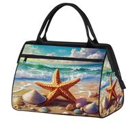 Mexpekil Borsone da viaggio impermeabile borsa da palestra Carry On Weekend Borse per la notte Grande bagaglio a mano borse per donne uomini bambini, Spiaggia delle conchiglie delle stelle marine dei