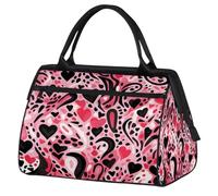Mexpekil Borsone da viaggio impermeabile borsa da palestra Carry On Weekend Borse per la notte Grande bagaglio a mano borse per donne uomini bambini, Cuore rosa leopardato