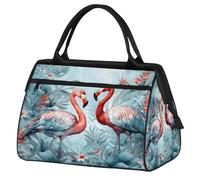 Mexpekil Borsone da viaggio impermeabile borsa da palestra Carry On Weekend Borse per la notte Grande bagaglio a mano borse per donne uomini bambini, Foglie blu fenicottero rosa