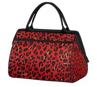 Mexpekil Borsone da viaggio impermeabile borsa da palestra Carry On Weekend Borse per la notte Grande bagaglio a mano borse per donne uomini bambini, Stampa leopardata rossa.