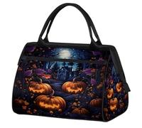 Mexpekil Borsone da viaggio impermeabile borsa da palestra Carry On Weekend Borse per la notte Grande bagaglio a mano borse per donne uomini bambini, Castello delle zucche