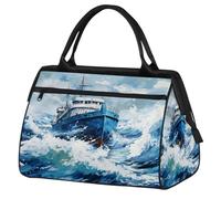 Mexpekil Borsone da viaggio impermeabile borsa da palestra Carry On Weekend Borse per la notte Grande bagaglio a mano borse per donne uomini bambini, Onde del mare della nave