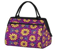 Mexpekil Borsone da viaggio impermeabile borsa da palestra Carry On Weekend Borse per la notte Grande bagaglio a mano borse per donne uomini bambini, Viola Fiori Gialli Boho