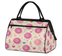 Mexpekil Borsone da viaggio impermeabile borsa da palestra Carry On Weekend Borse per la notte Grande bagaglio a mano borse per donne uomini bambini, Pink Vinyl Records Musical Notes