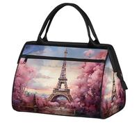 Mexpekil Borsone da viaggio impermeabile borsa da palestra Carry On Weekend Borse per la notte Grande bagaglio a mano borse per donne uomini bambini, Torre Eiffel Rosa