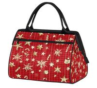 Mexpekil Borsone da viaggio impermeabile borsa da palestra Carry On Weekend Borse per la notte Grande bagaglio a mano borse per donne uomini bambini, Stelle rosse di Natale