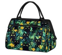 Mexpekil Borsone da viaggio impermeabile borsa da palestra Carry On Weekend Borse per la notte Grande bagaglio a mano borse per donne uomini bambini, Fiori luminosi Pianta Gatto