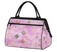 Mexpekil Borsone da viaggio impermeabile borsa da palestra Carry On Weekend Borse per la notte Grande bagaglio a mano borse per donne uomini bambini, Lune Stelle Rosa Arte