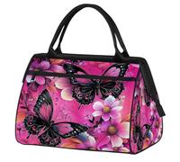 Mexpekil Borsone da viaggio impermeabile borsa da palestra Carry On Weekend Borse per la notte Grande bagaglio a mano borse per donne uomini bambini, Fiori Farfalle Rosa Acceso