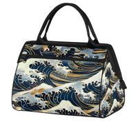 Mexpekil Borsone da viaggio impermeabile borsa da palestra Carry On Weekend Borse per la notte Grande bagaglio a mano borse per donne uomini bambini, Ocean Waves Giapponese
