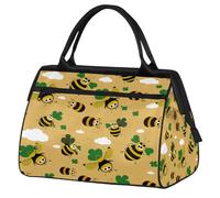 Mexpekil Borsone da viaggio impermeabile borsa da palestra Carry On Weekend Borse per la notte Grande bagaglio a mano borse per donne uomini bambini, Cartone animato Api Clover