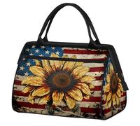Mexpekil Borsone da viaggio impermeabile borsa da palestra Carry On Weekend Borse per la notte Grande bagaglio a mano borse per donne uomini bambini, Girasole Bandiera Usa