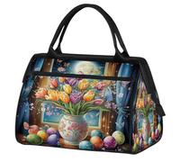 Mexpekil Borsone da viaggio impermeabile borsa da palestra Carry On Weekend Borse per la notte Grande bagaglio a mano borse per donne uomini bambini, Tulipani Vaso Uova Luna