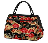 Mexpekil Borsone da viaggio impermeabile borsa da palestra Carry On Weekend Borse per la notte Grande bagaglio a mano borse per donne uomini bambini, Onda Giapponese Fiore
