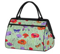Mexpekil Borsone da viaggio impermeabile borsa da palestra Carry On Weekend Borse per la notte Grande bagaglio a mano borse per donne uomini bambini, Farfalle di papaveri colorati