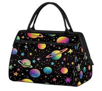 Mexpekil Borsone da viaggio impermeabile borsa da palestra Carry On Weekend Borse per la notte Grande bagaglio a mano borse per donne uomini bambini, Pianeti Lune Stella Neon