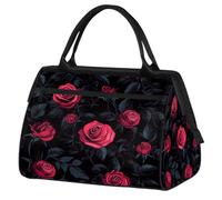 Mexpekil Borsone da viaggio impermeabile borsa da palestra Carry On Weekend Borse per la notte Grande bagaglio a mano borse per donne uomini bambini, Rosa Rossa Fiori