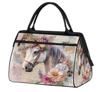 Mexpekil Borsone da viaggio impermeabile borsa da palestra Carry On Weekend Borse per la notte Grande bagaglio a mano borse per donne uomini bambini, Lettera floreale cavallo
